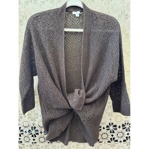 J. Jill Chocolate Boho Open Knit Cardigan Sweater 3/4 Sleeve Mesh Pointelle Sz M